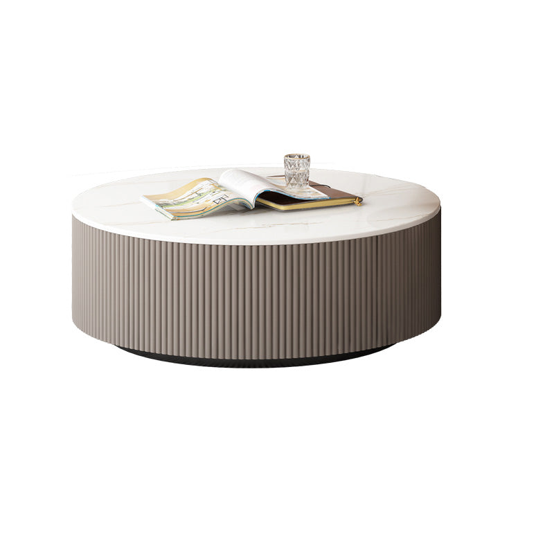 Round Slate Top Coffee Table Glam Drum Coffee Cocktail Table with Drawer