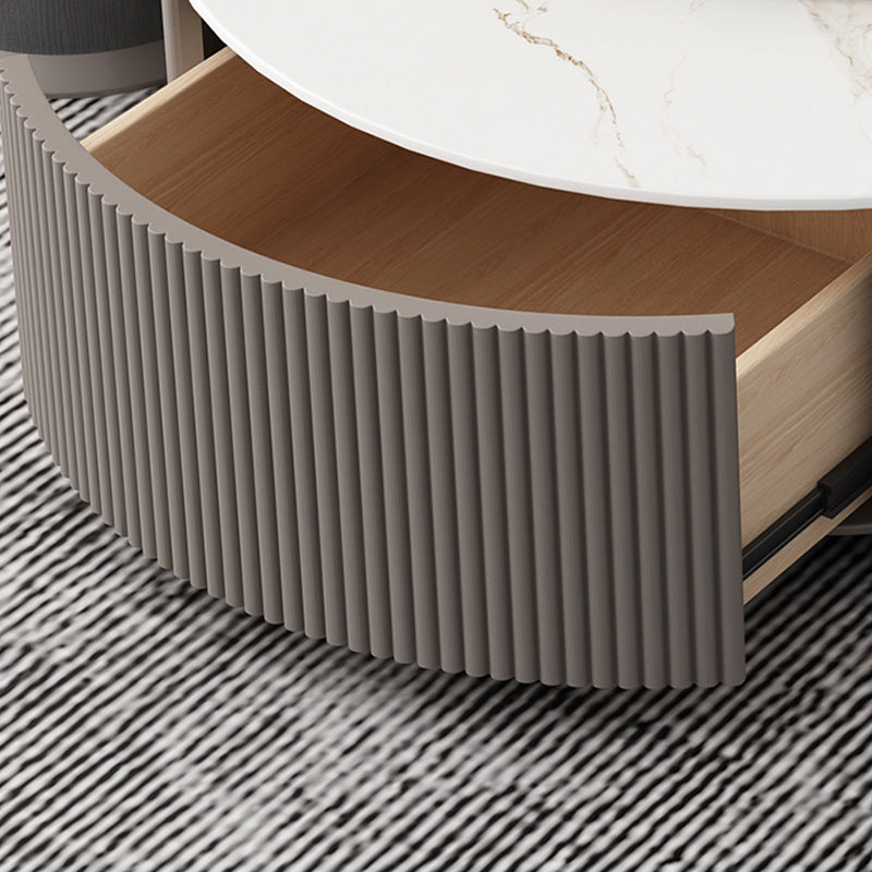 Round Slate Top Coffee Table Glam Drum Coffee Cocktail Table with Drawer