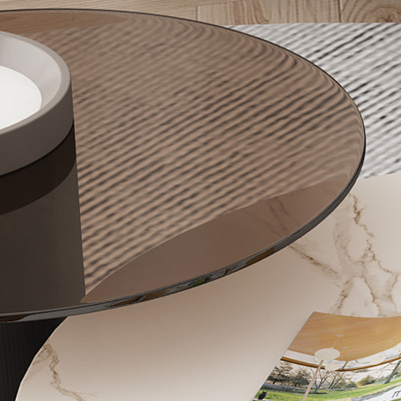 Round Slate Top Coffee Table Glam Drum Coffee Cocktail Table with Drawer
