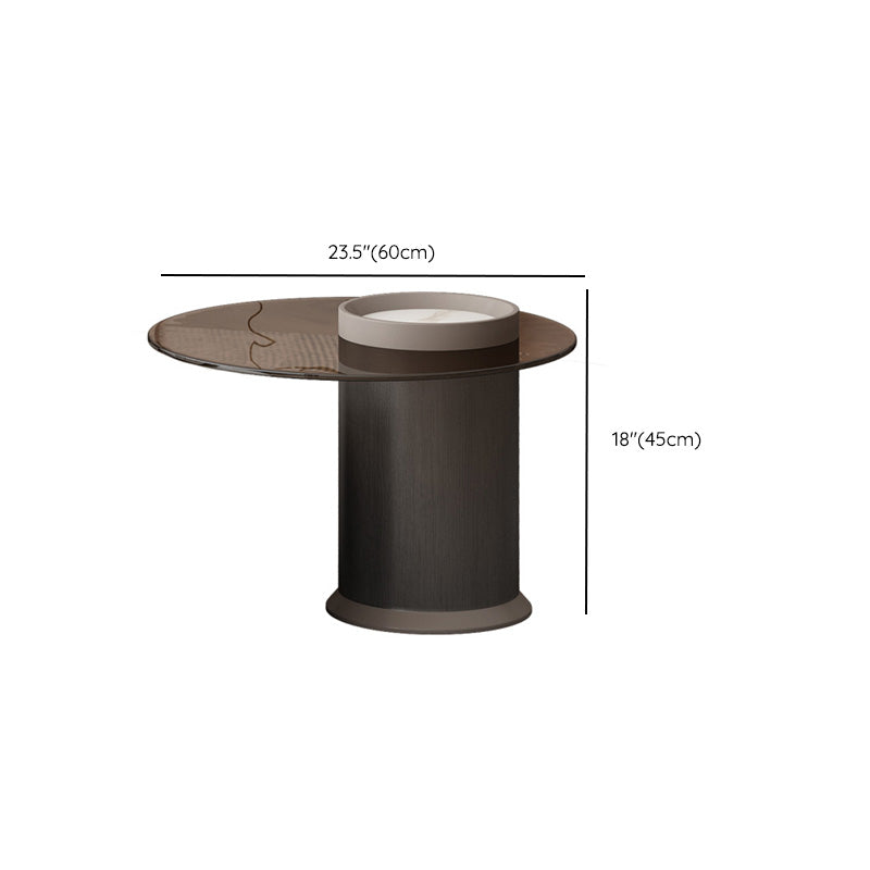 Round Slate Top Coffee Table Glam Drum Coffee Cocktail Table with Drawer