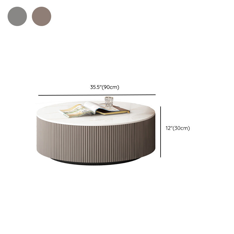 Round Slate Top Coffee Table Glam Drum Coffee Cocktail Table with Drawer