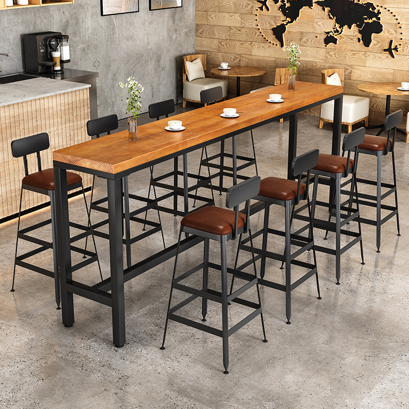 Modern Bar Pub Table Set 1/5/9 Pcs Solid Wood and Iron Bar Table and Stools