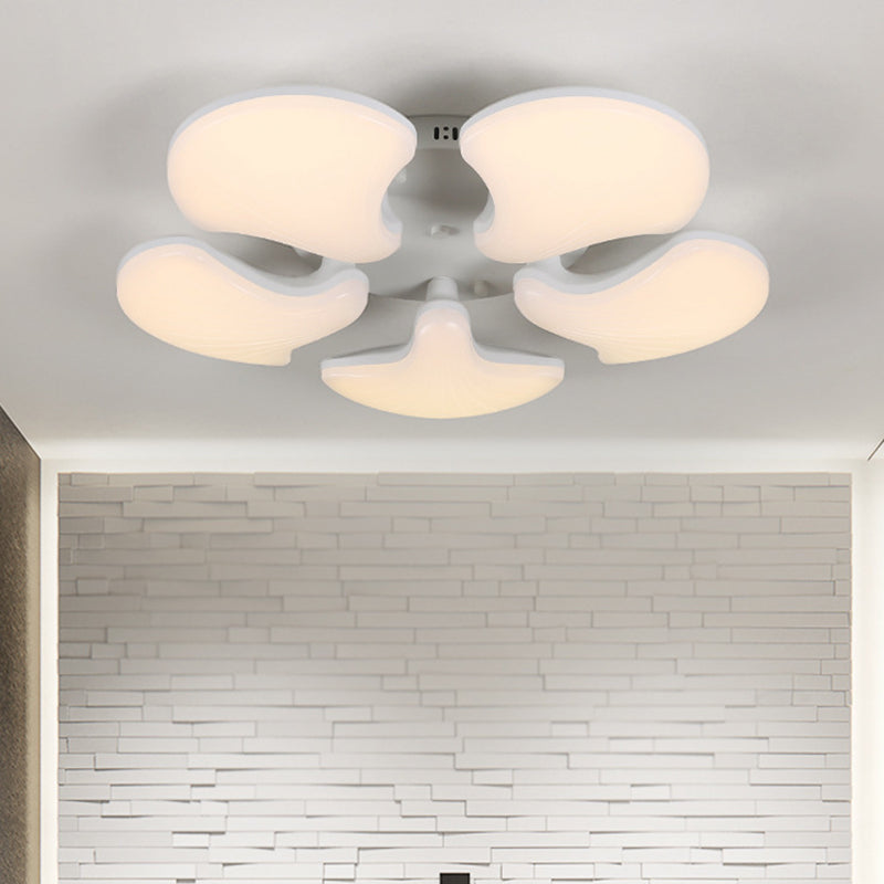3/5 Heads Bedroom Flush Lighting Modernism White LED Ceiling Mounted Fixture with Shell Acrylic Shade, 23.5"/27.5" Wide