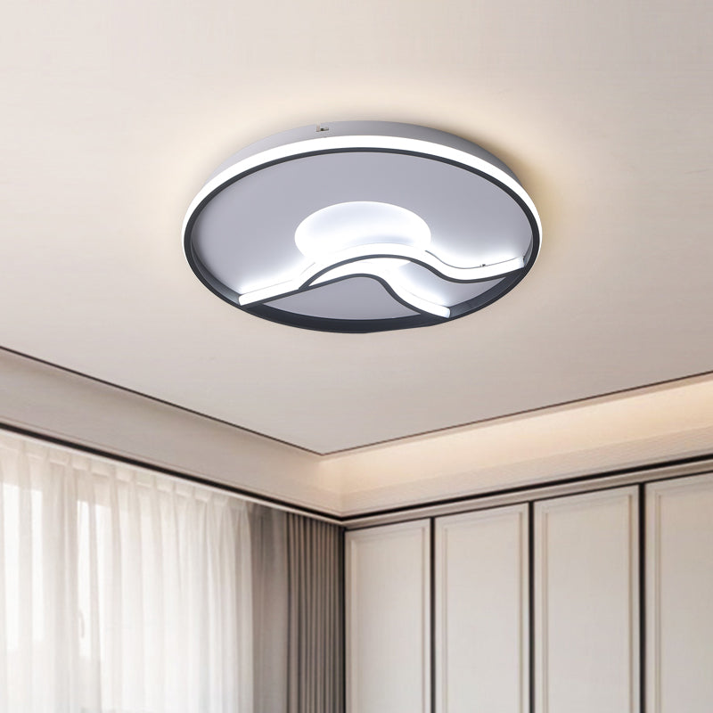 Minimalist LED Flush Ceiling Light Black Finish Runde Lampe in Weiß/Warm Licht für Schlafzimmer, 16.5 "/20.5" Weiss
