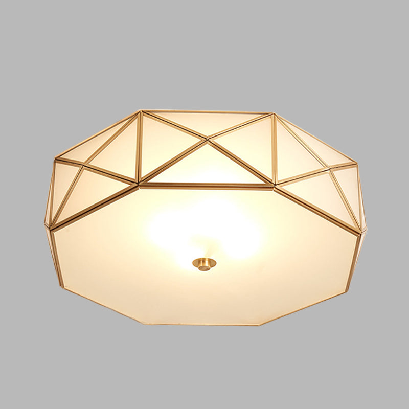 Lampe encastrée à tambour géométrique en verre opale, moderne, 4/5 lumières, finition en laiton, largeur 16,5"/20,5"