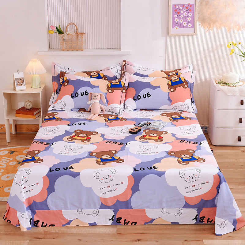 Sheet Sets Cotton Cartoon Printed Wrinkle Resistant Super Soft Breathable Bed Sheet Set