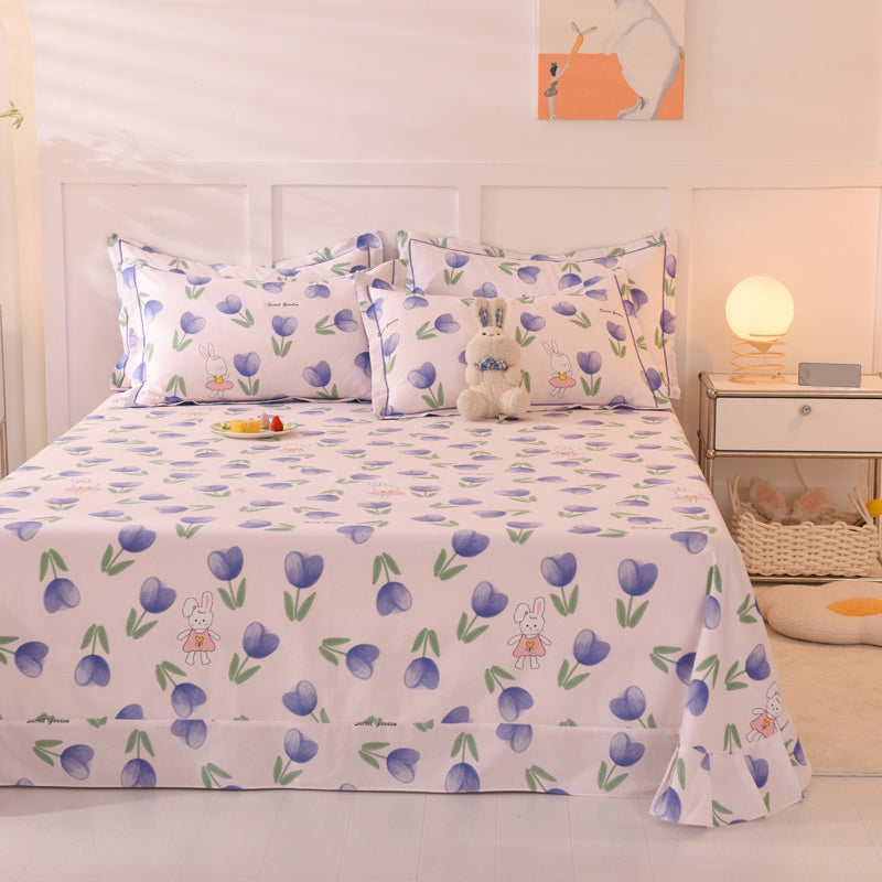 Sheet Sets Cotton Cartoon Printed Wrinkle Resistant Super Soft Breathable Bed Sheet Set