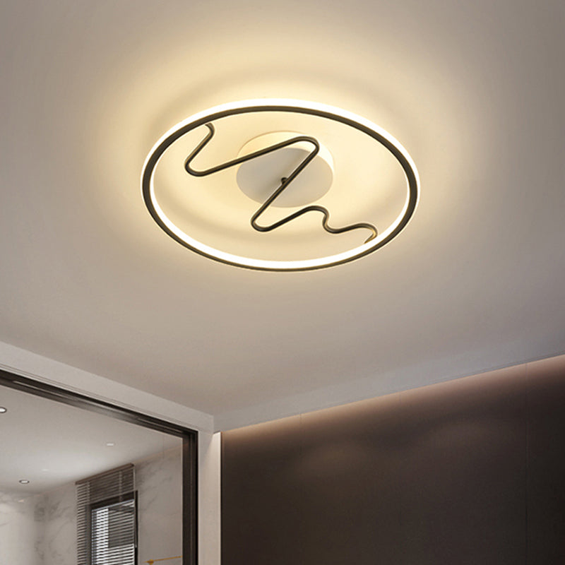 Modern Ring and Spiral Line Flush Lighting Acrylic LED Bedroom Flush Mount Lamp in Black