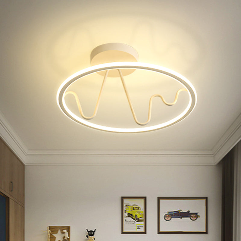 White Finish Ring and Spiral Line Flush Mount Simple LED Acrylic Semi Flushmount Lighting