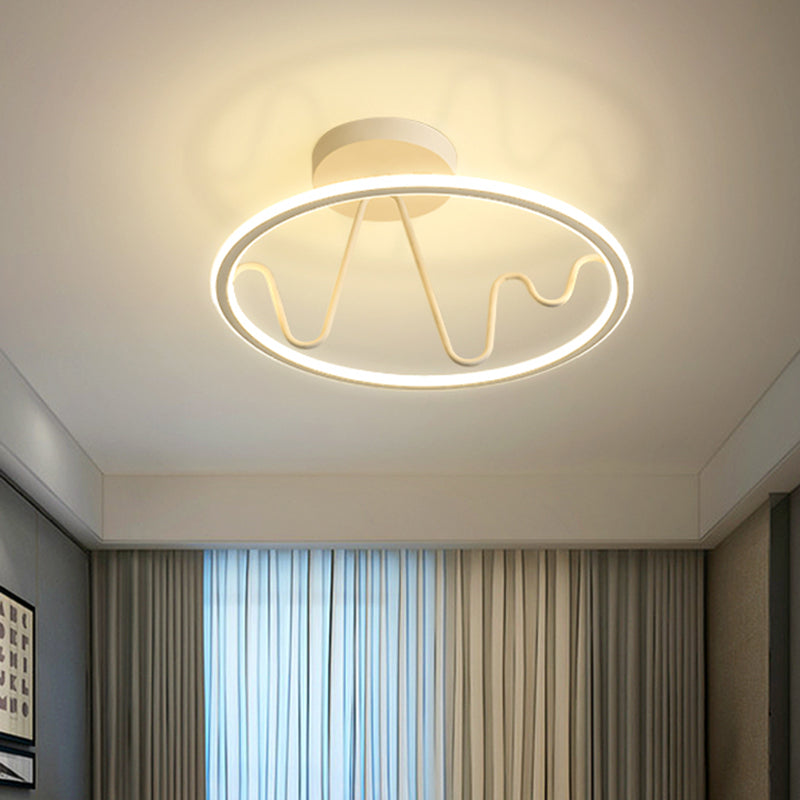 White Finish Ring and Spiral Line Flush Mount Simple LED Acrylic Semi Flushmount Lighting