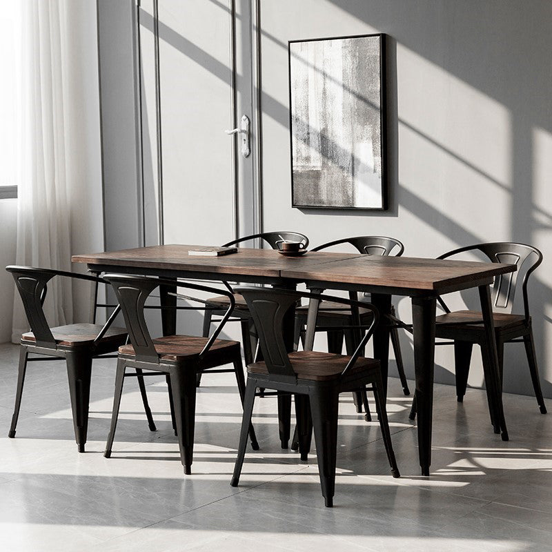Industrial Dark Brown Dining Table Set 1/2/3/5 Pcs Solid Wood Dinette Set