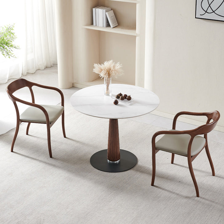 Modern Stone Dining Set with Wooden Frame 1/2/3 Pcs Round Dining Table Set