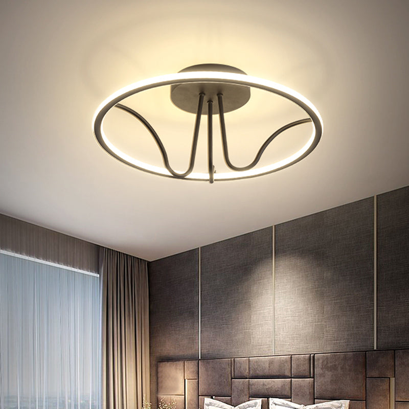 Circulaire minimaliste Semi Flush Mount Light Acrylique LED CHAMBRE LAPIL PLADIER PLADE EN NOIR