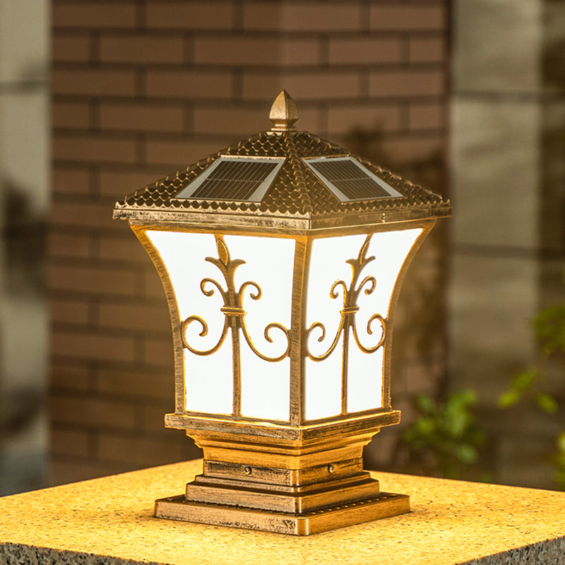 Drum Shape Metal Solar Waterproof Pillar Lamp Modern Outdoor Lights