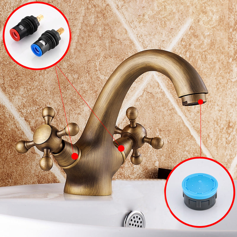 Vintage Wide Spread Bathroom Faucet Industrial Cross Handles Lavatory Faucet