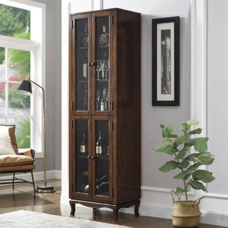 Traditional Rubber Wood Display Stand Glass Doors Hutch Cabinet with Doors for Dining Room
