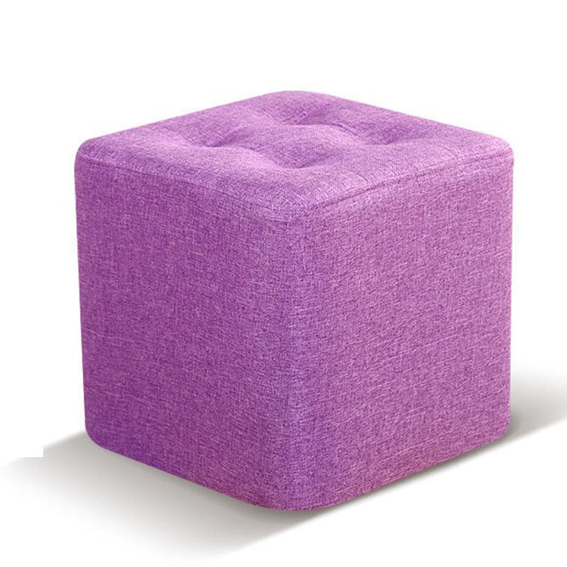 Contemporary Square Shape Cube Linen Blend Upholstered Ottoman