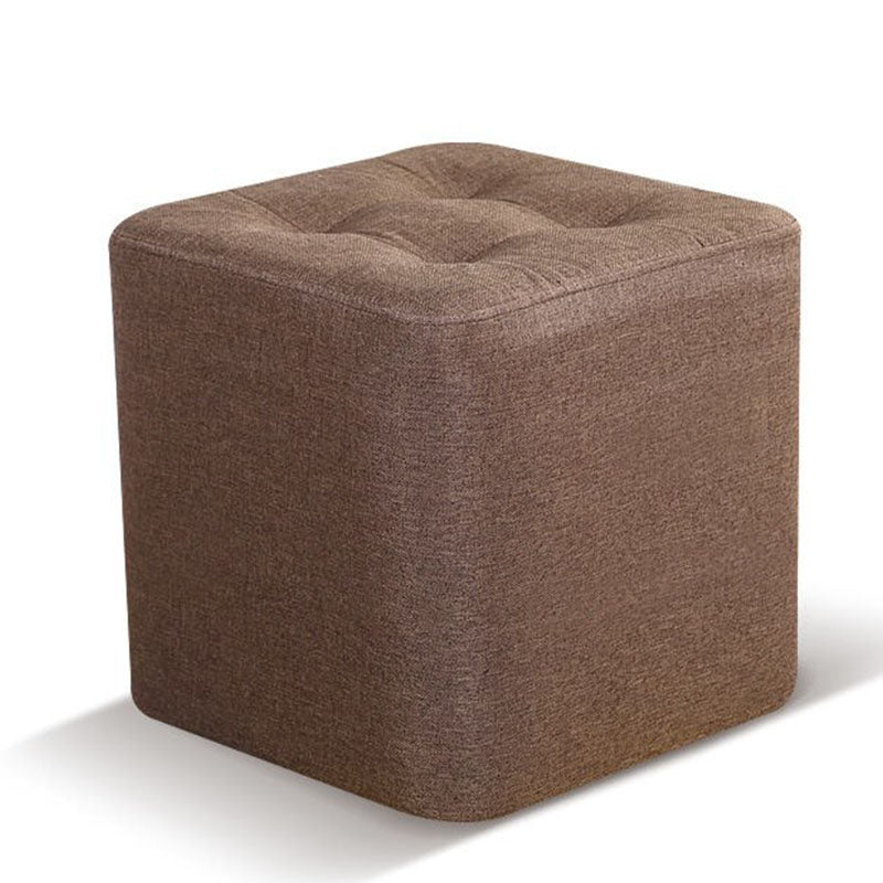 Contemporary Square Shape Cube Linen Blend Upholstered Ottoman