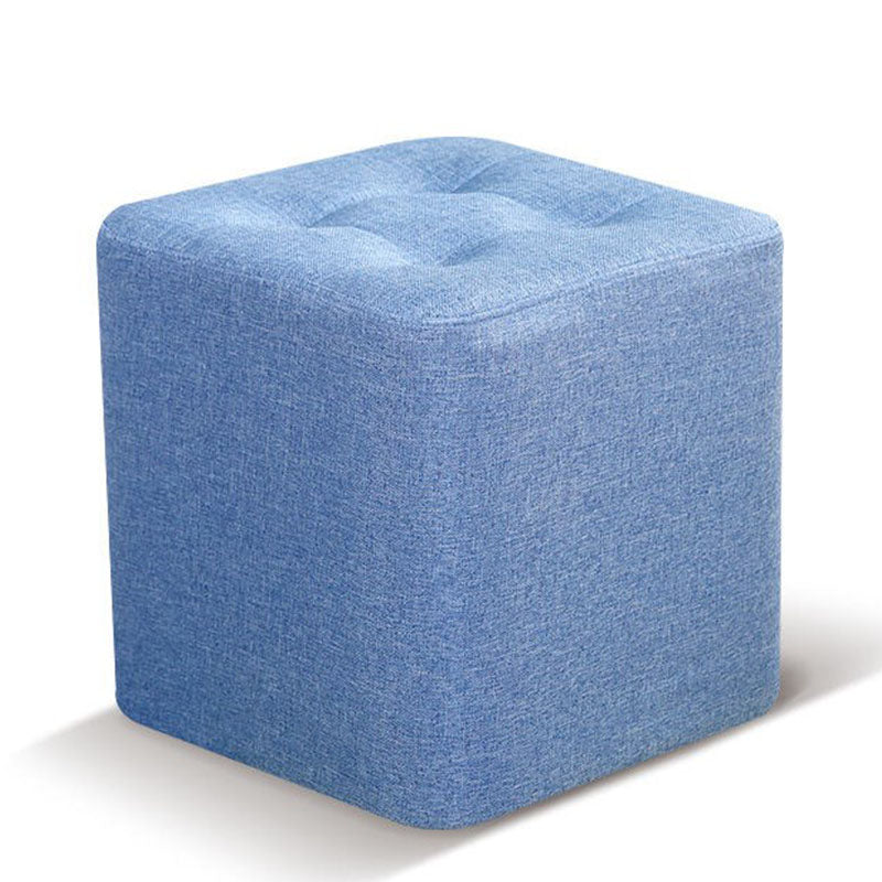 Contemporary Square Shape Cube Linen Blend Upholstered Ottoman