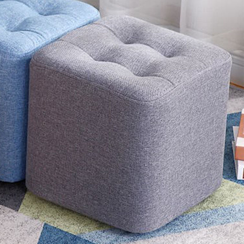 Contemporary Square Shape Cube Linen Blend Upholstered Ottoman