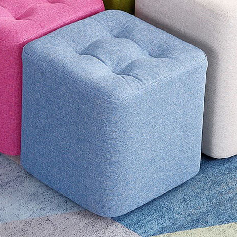 Contemporary Square Shape Cube Linen Blend Upholstered Ottoman