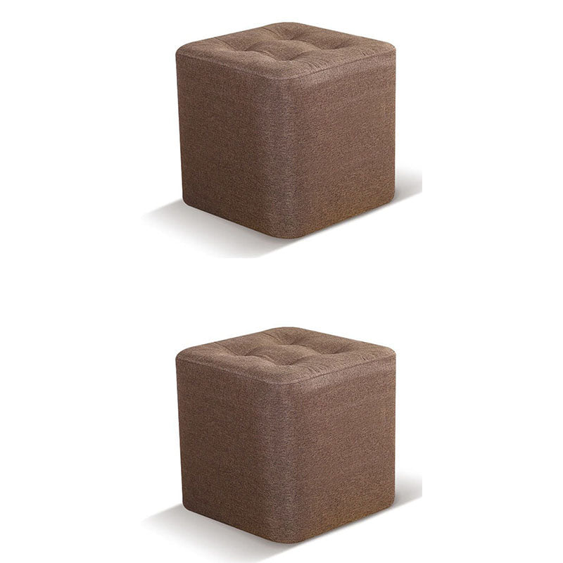 Contemporary Square Shape Cube Linen Blend Upholstered Ottoman