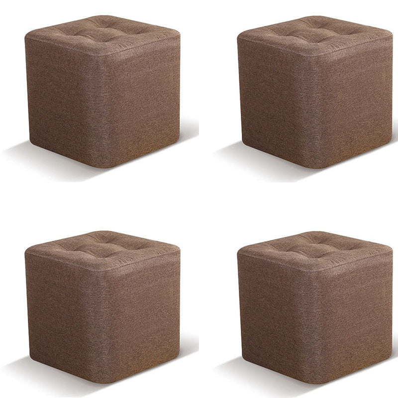 Contemporary Square Shape Cube Linen Blend Upholstered Ottoman