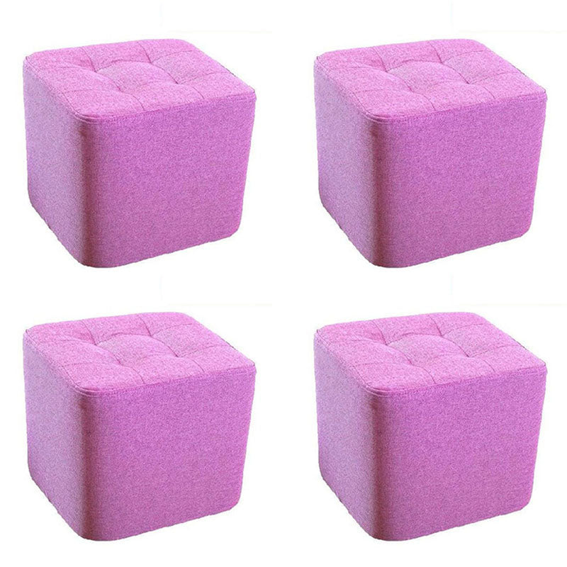 Contemporary Square Shape Cube Linen Blend Upholstered Ottoman