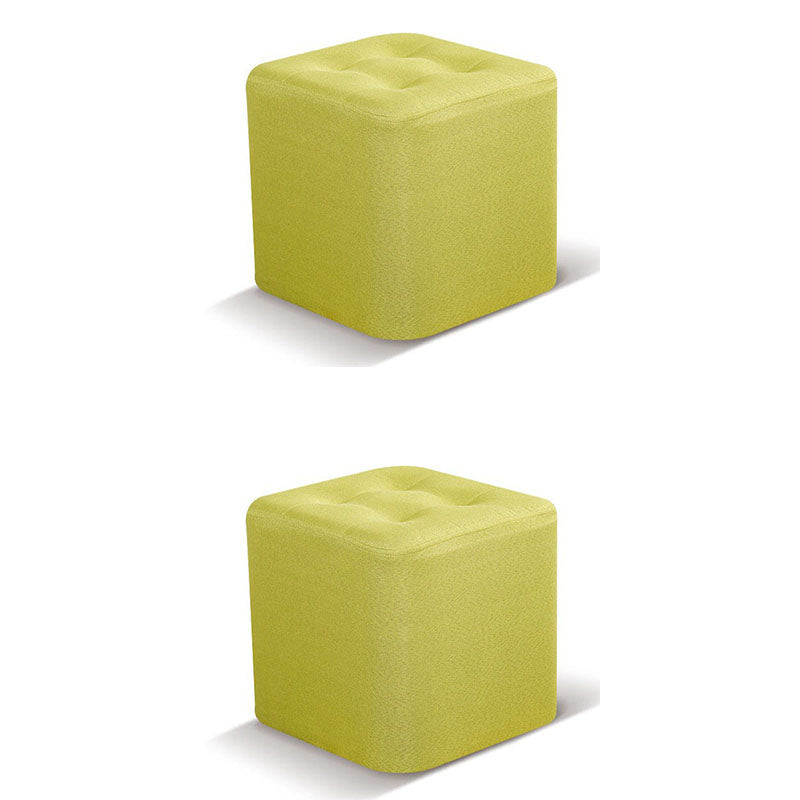 Contemporary Square Shape Cube Linen Blend Upholstered Ottoman