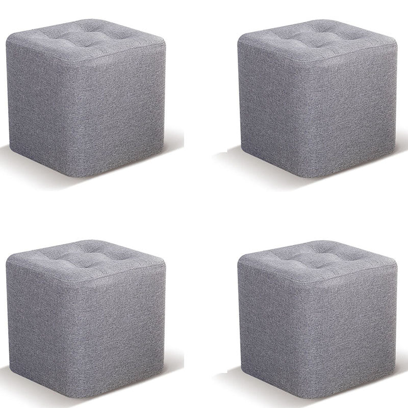 Contemporary Square Shape Cube Linen Blend Upholstered Ottoman