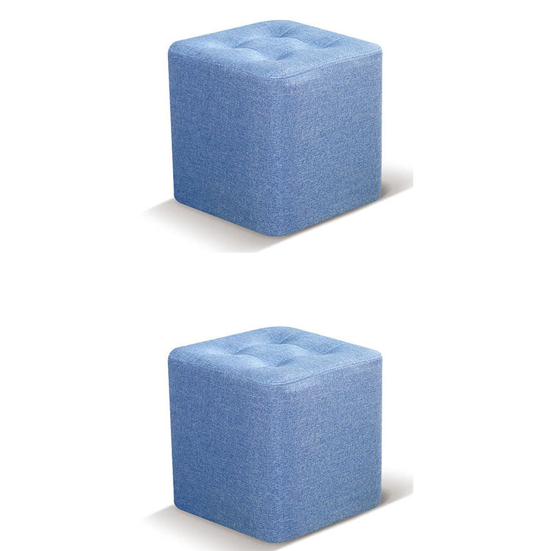 Contemporary Square Shape Cube Linen Blend Upholstered Ottoman