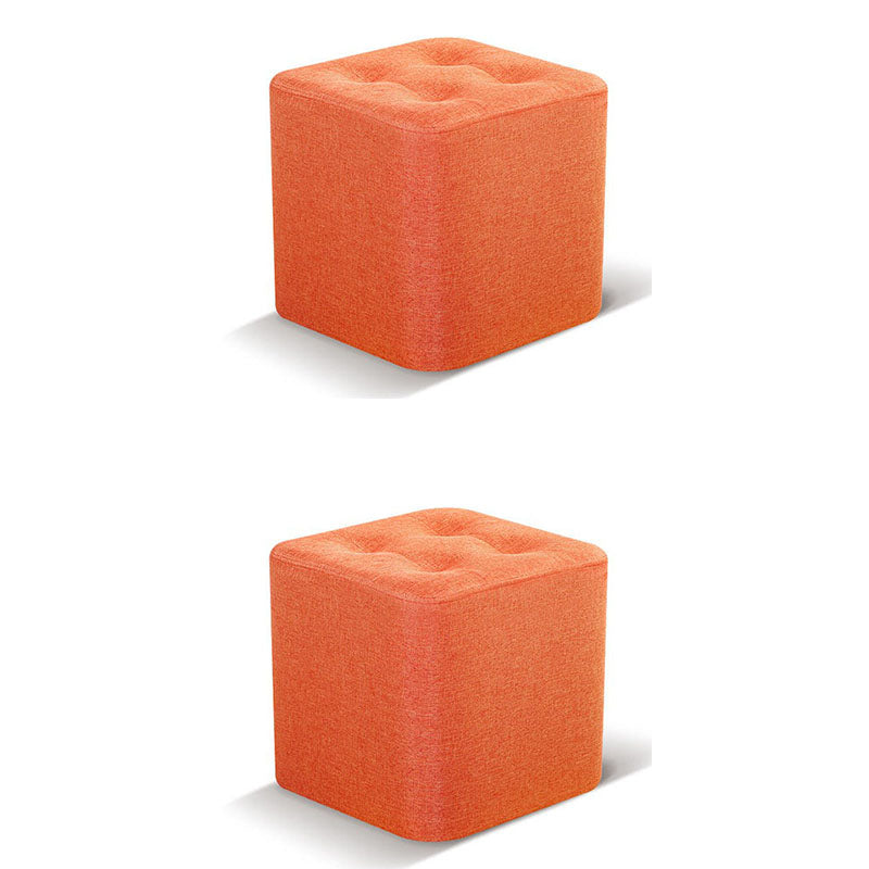 Contemporary Square Shape Cube Linen Blend Upholstered Ottoman
