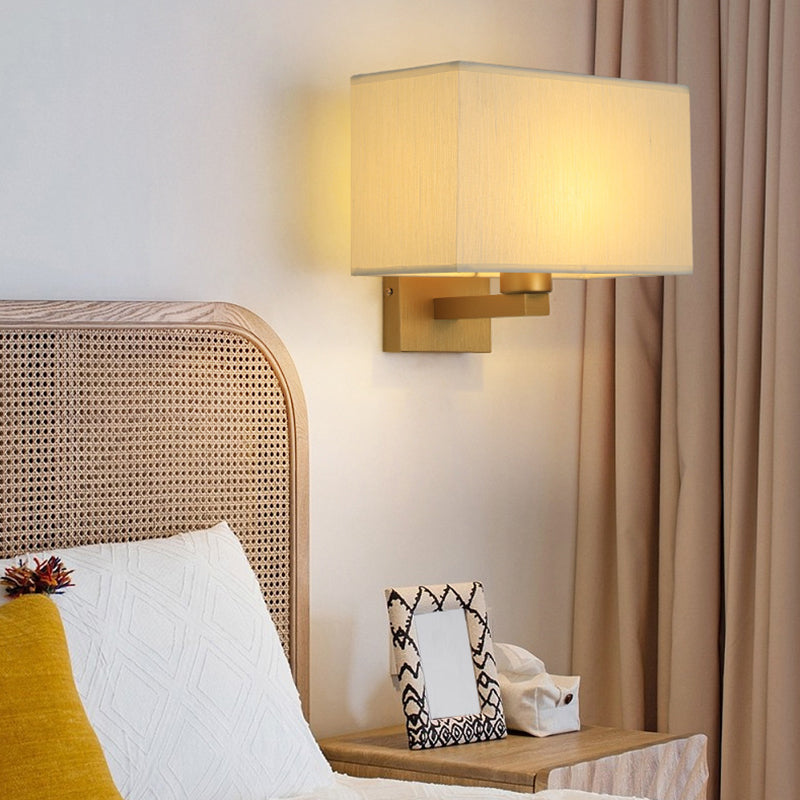 Modern Metal Wall Sconce Rectangle Shape Wall Light with Fabric Shade for Living Room