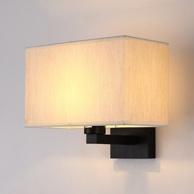 Modern Metal Wall Sconce Rectangle Shape Wall Light with Fabric Shade for Living Room