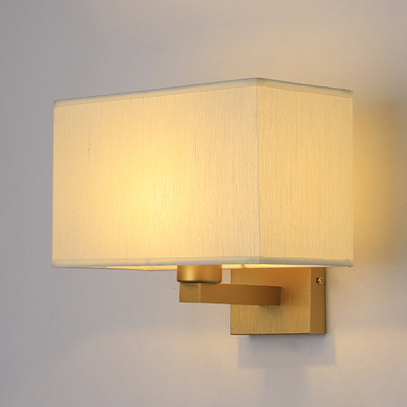 Modern Metal Wall Sconce Rectangle Shape Wall Light with Fabric Shade for Living Room