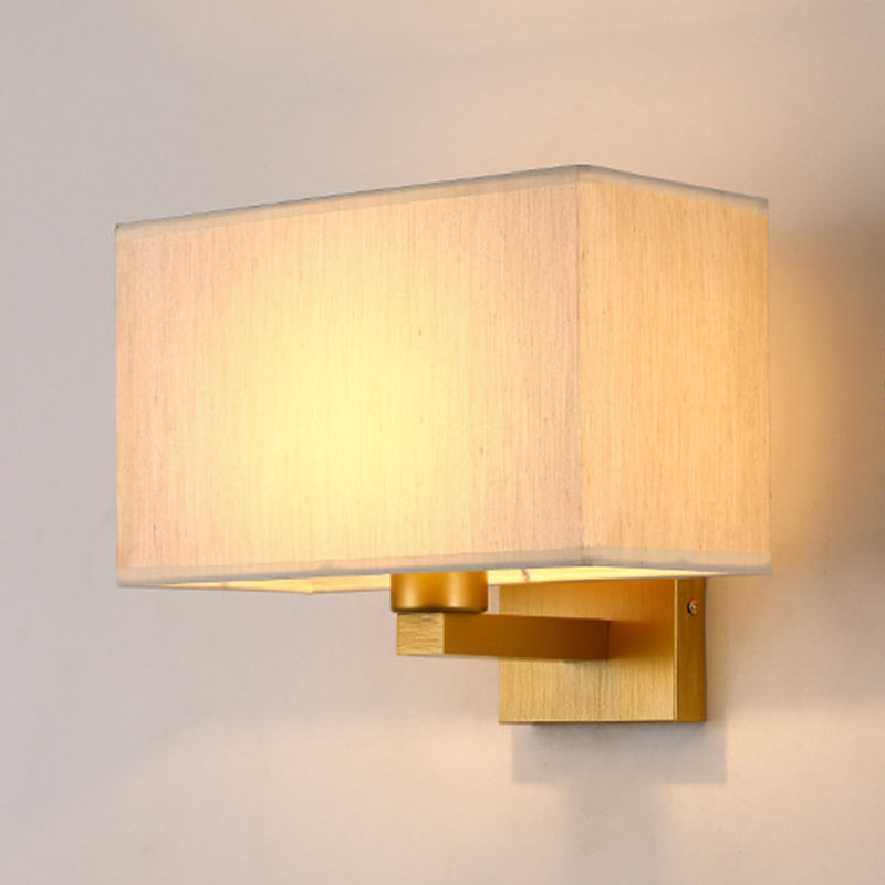 Modern Metal Wall Sconce Rectangle Shape Wall Light with Fabric Shade for Living Room