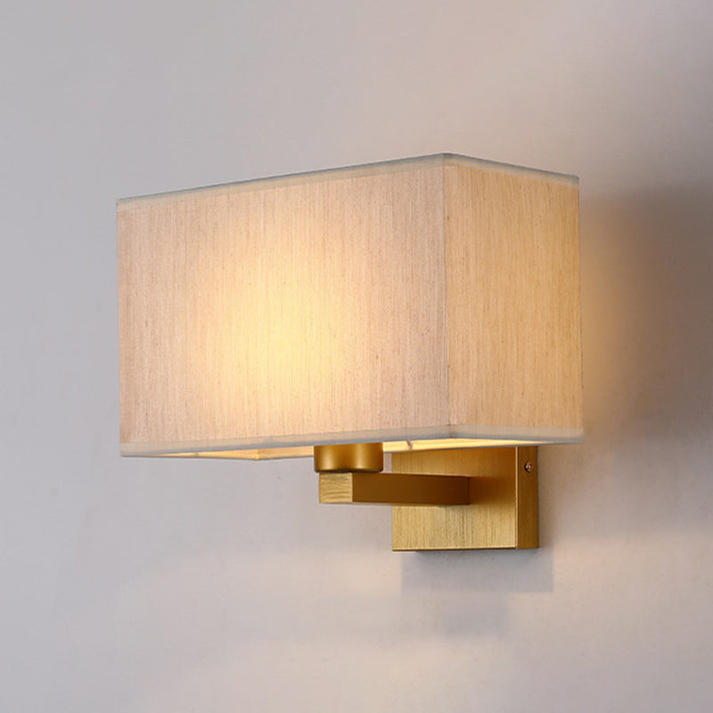 Modern Metal Wall Sconce Rectangle Shape Wall Light with Fabric Shade for Living Room