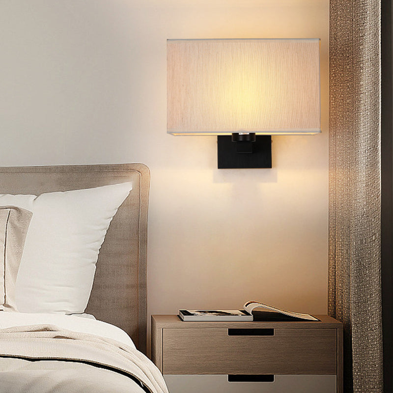 Modern Metal Wall Sconce Rectangle Shape Wall Light with Fabric Shade for Living Room