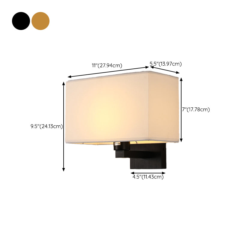 Modern Metal Wall Sconce Rectangle Shape Wall Light with Fabric Shade for Living Room