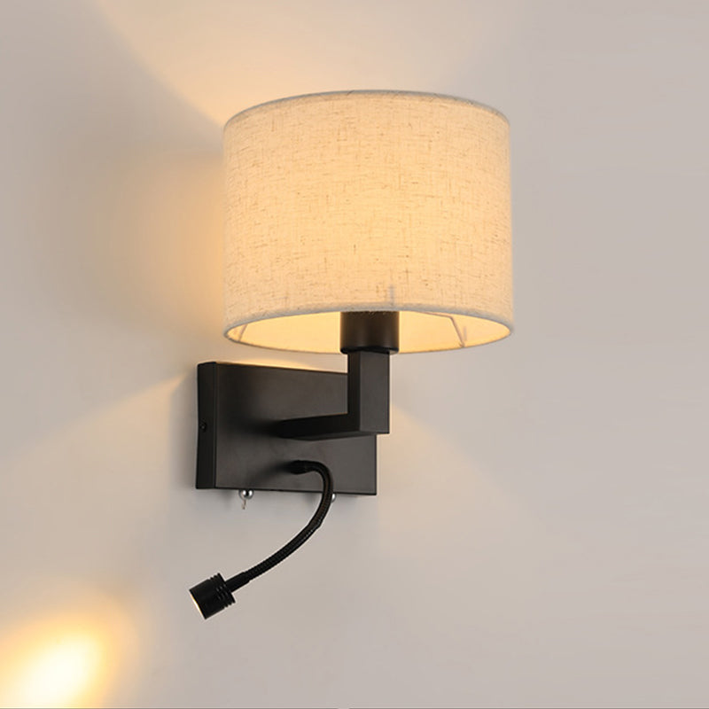 Modern Metal Wall Sconce Cylinder Shape Wall Light with Fabric Shade for Bedroom