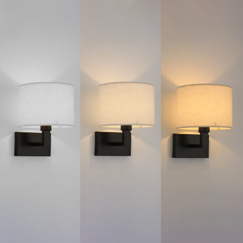 Modern Metal Wall Sconce Cylinder Shape Wall Light with Fabric Shade for Bedroom