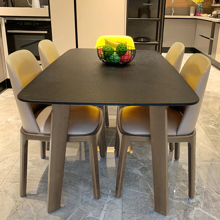 Wooden Frame Contemporary Dinette Table Black Stone Top Dining Table