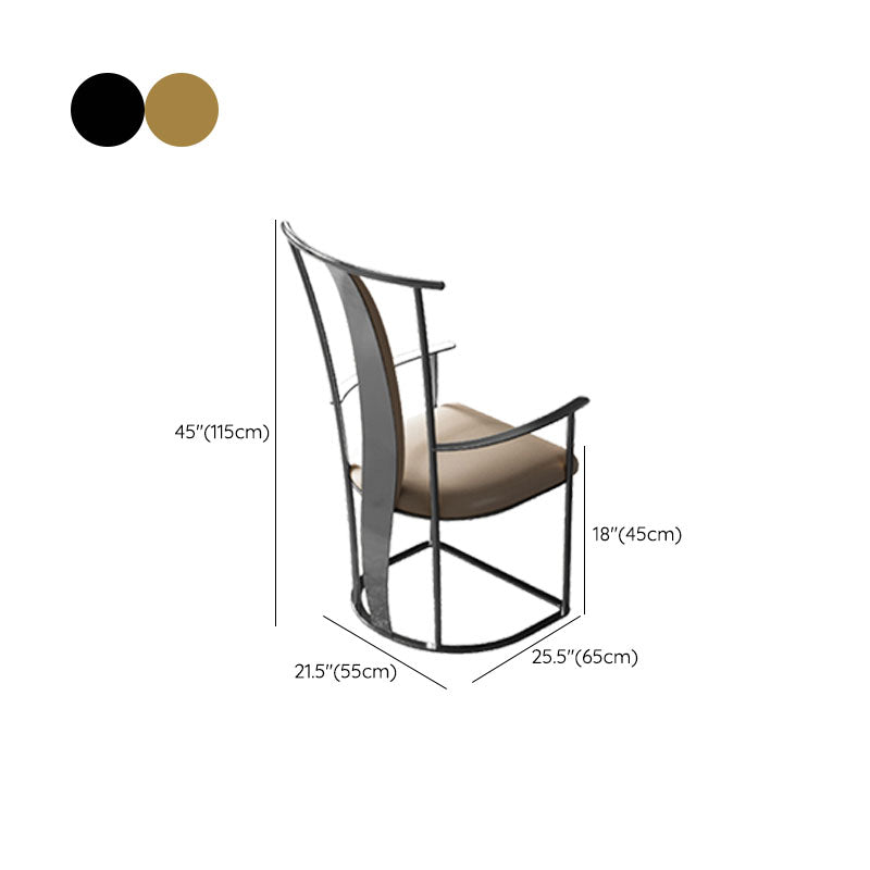 Upholstered Arm Chair Glam Style Metal Dining Chairs for Dining Room
