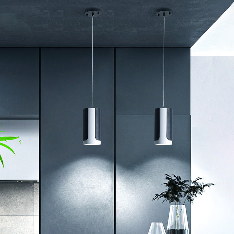 1 hoofd eettafel hangende lichtkit eenvoudige zwart -witte hanglamp met metalen schaduw van cilinder