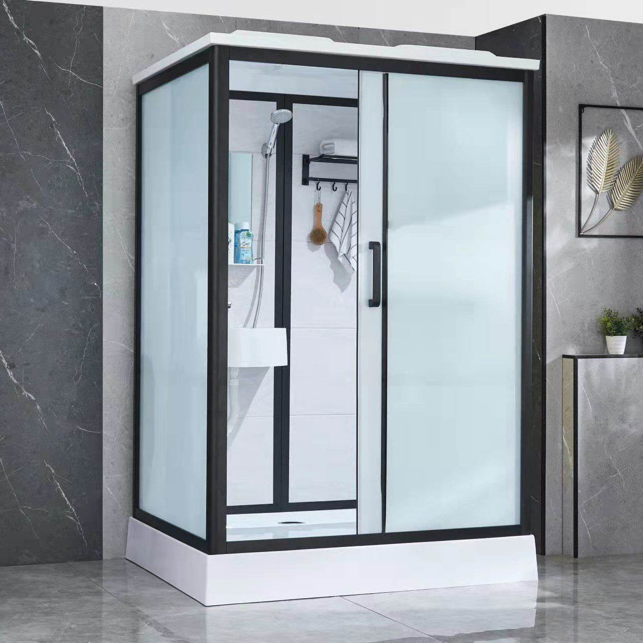 Framed Frosted Shower Kit Rectangle Matt Black Shower Stall with Base Included