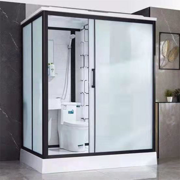 Framed Frosted Shower Kit Rectangle Matt Black Shower Stall with Base Included