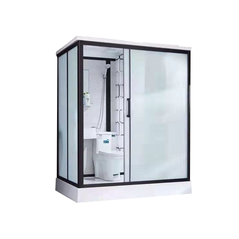 Framed Frosted Shower Kit Rectangle Matt Black Shower Stall with Base Included