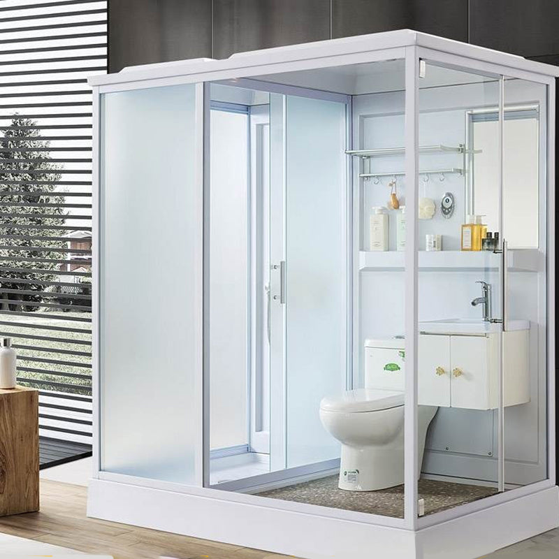 Single Sliding Rectangle Shower Kit White Frosted Shower Stall with Shower Tray