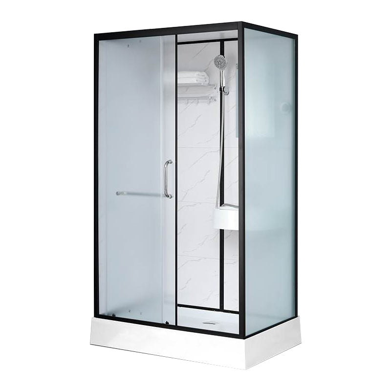 Single Sliding Rectangle Shower Kit White Frosted Shower Stall with Shower Tray