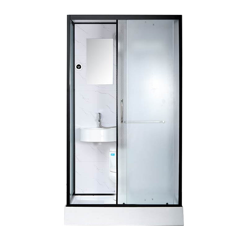 Single Sliding Rectangle Shower Kit White Frosted Shower Stall with Shower Tray